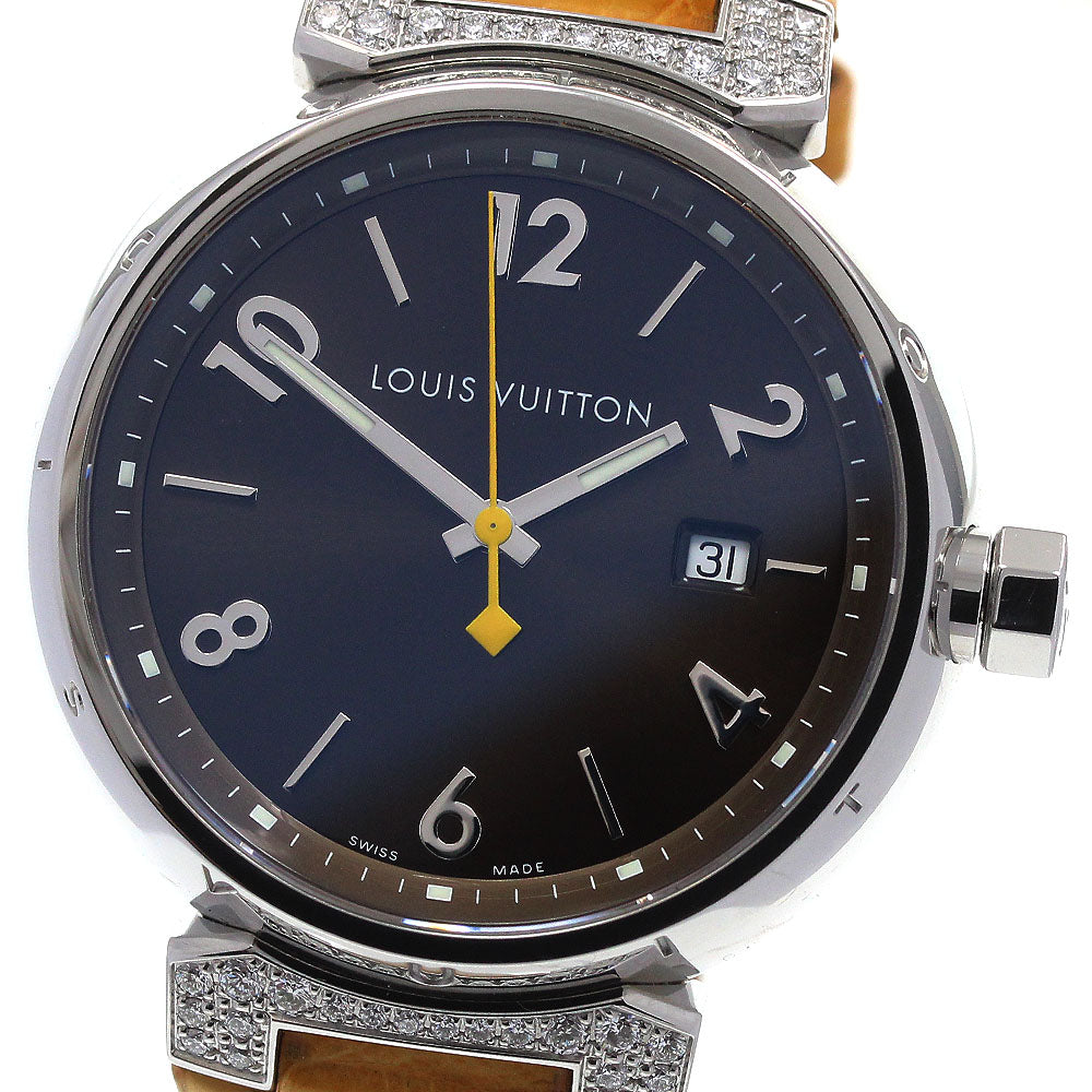 LOUIS VUITTON Tambour Q111G Date Rag Diamond Brown Dial Quartz Men's Watch_870614