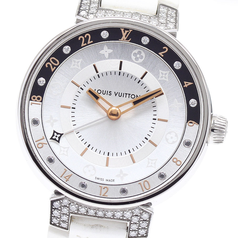 LOUIS VUITTON Tambour Moon Dual Time MM QA108 GMT 6P Qz Ladies Watch_870622