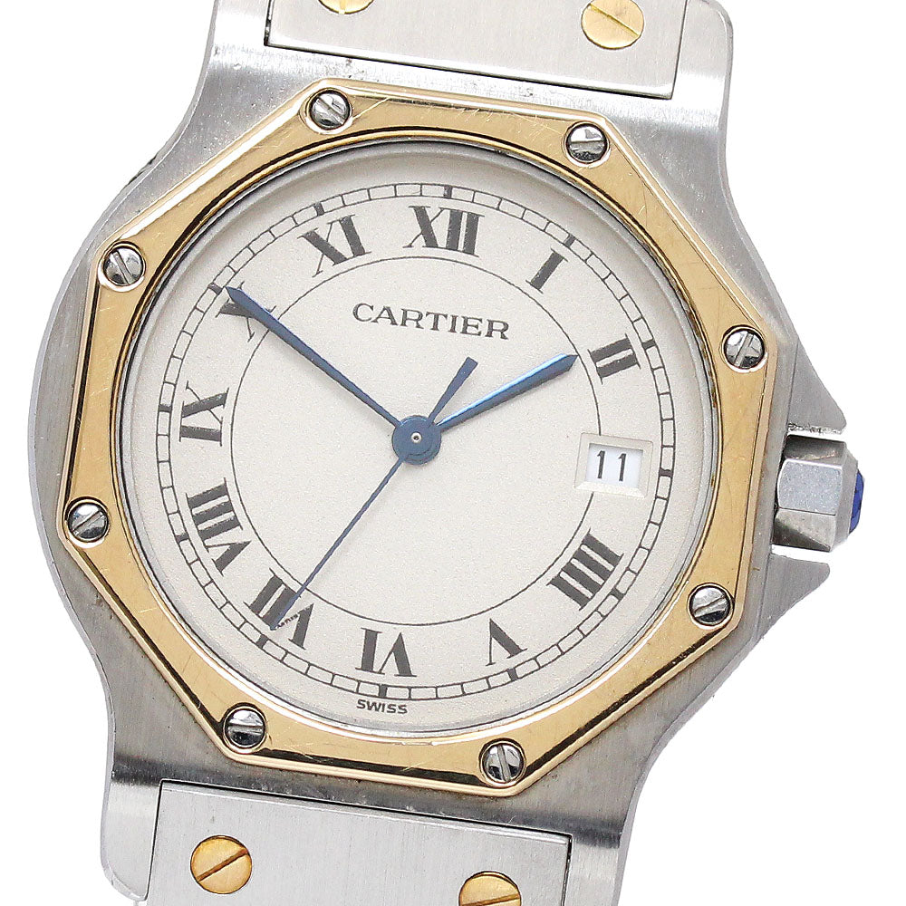 CARTIER Santos Octagon LM W2001583 YG2 tone date beige Dial Quartz Men's_870634