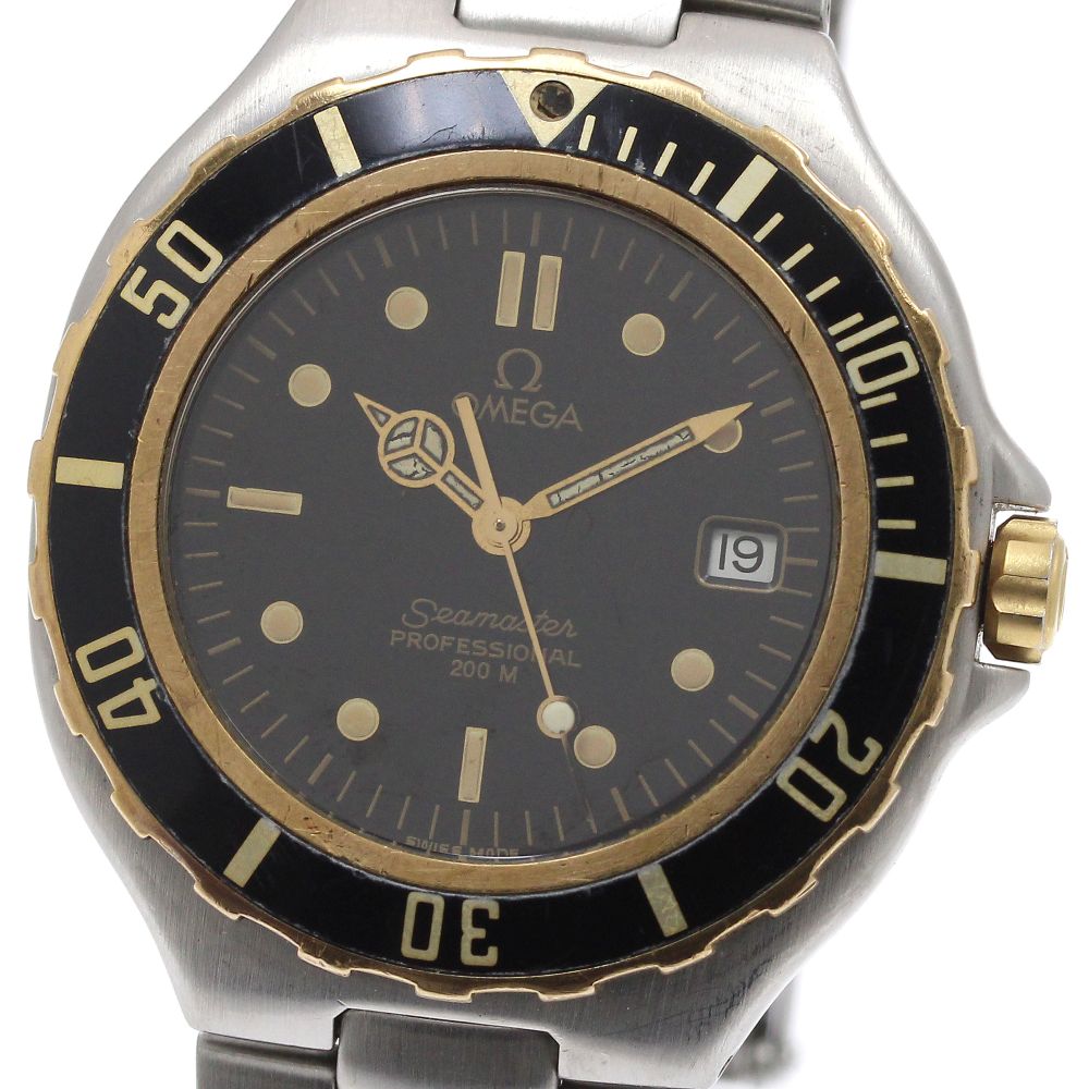 OMEGA Seamaster200 YG bezel date black Dial Quartz Men's Watch_870816