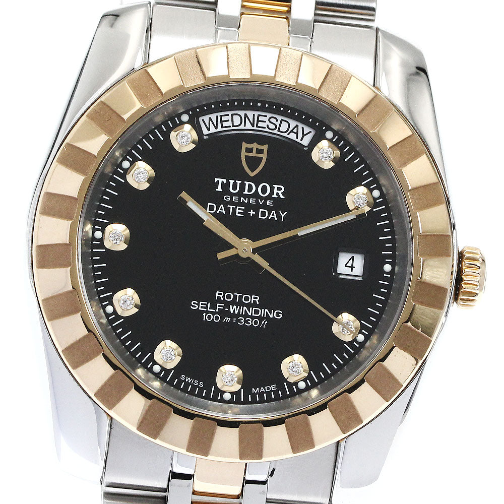 TUDOR Classic Date Day 23013 10P diamond black Dial Automatic Men's Watch_871431
