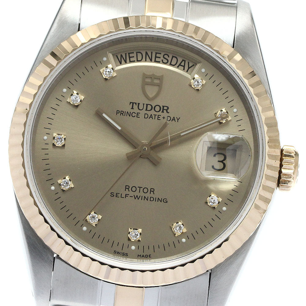 TUDOR Prince Date Day 76213 YG bezel 10P diamond Automatic Men's Watch_871458