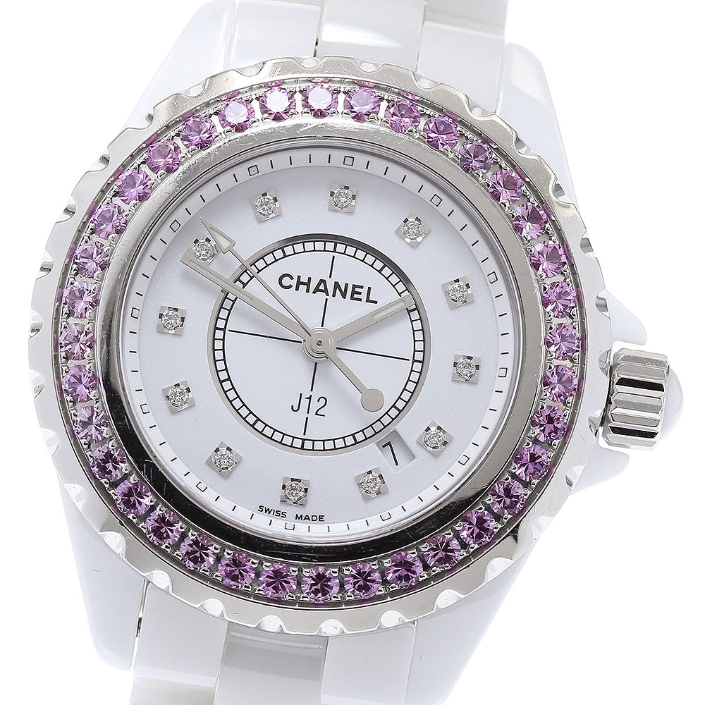 CHANEL J12 H2010 Pink sapphire bezel white ceramic 12P Quartz Ladies_871493
