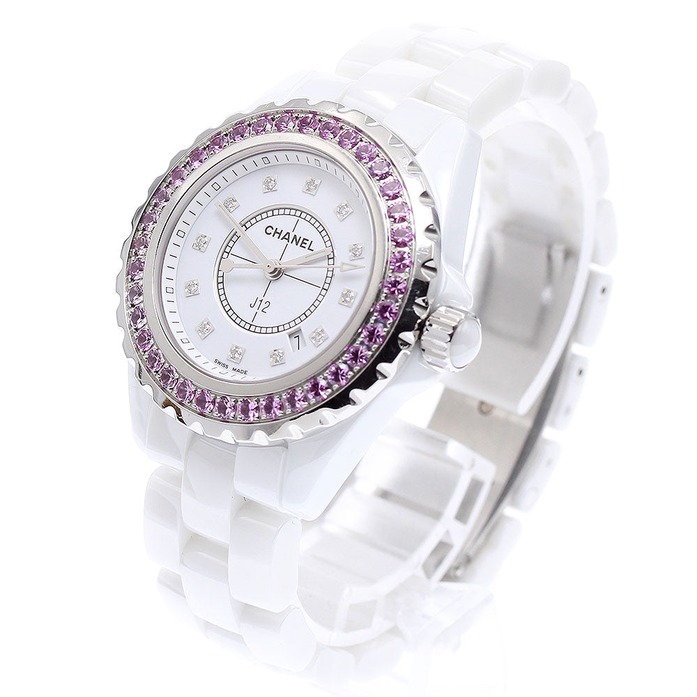 CHANEL J12 H2010 Pink sapphire bezel white ceramic 12P Quartz Ladies_871493