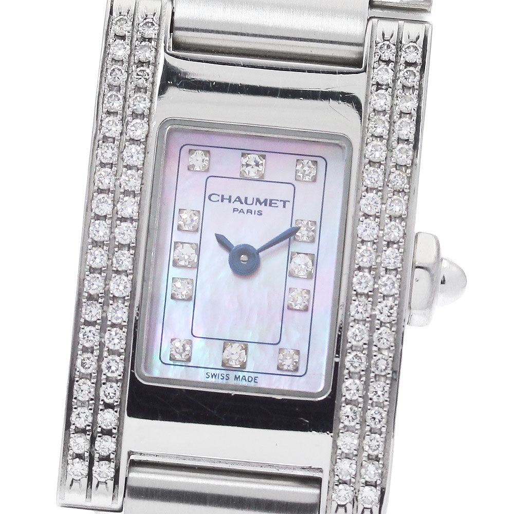 Chaumet Style rectangle 12P side diamond Pink shell Dial Quartz Ladies Watch_871498