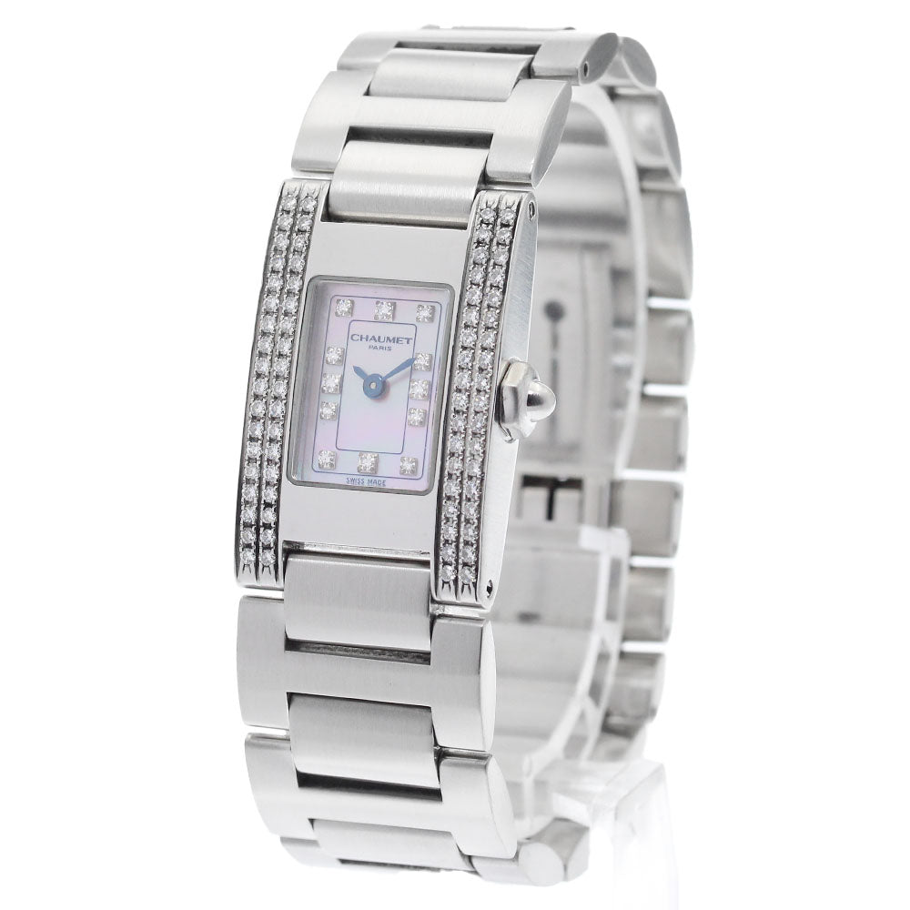 Chaumet Style rectangle 12P side diamond Pink shell Dial Quartz Ladies Watch_871498