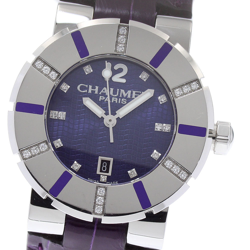 Chaumet Class one W1722V-33V date diamond bezel purple Dial Quartz Boy's Watch_871502