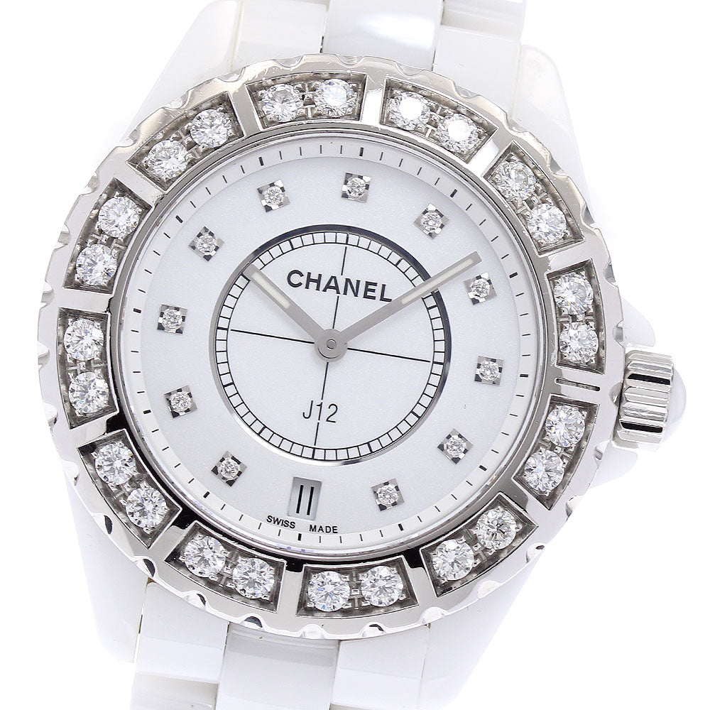 CHANEL J12 White Ceramic Diamond Bezel H2430 Date 11P Quartz Men's Watch_871707