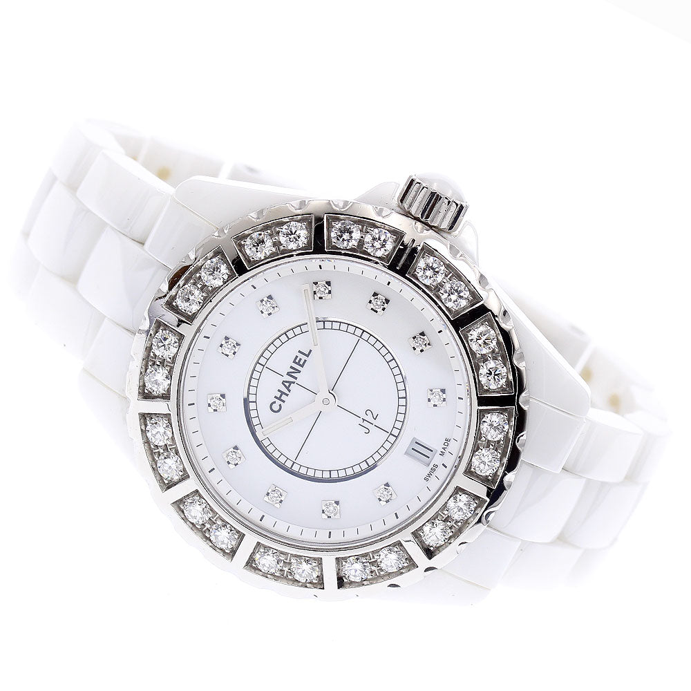 CHANEL J12 White Ceramic Diamond Bezel H2430 Date 11P Quartz Men's Watch_871707