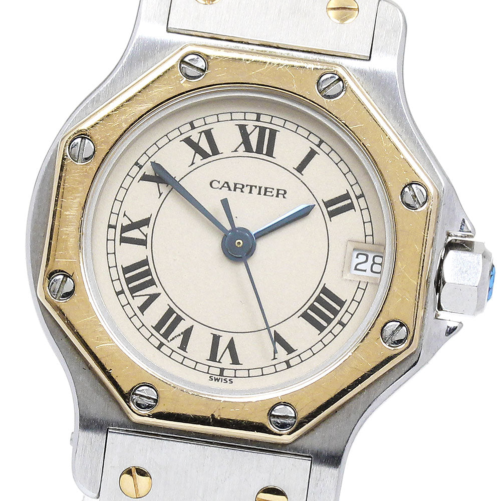 CARTIER Santos Octagon SM W2001683 YG2 tone Date Quartz Ladies Watch_871823