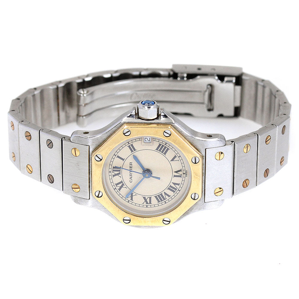 CARTIER Santos Octagon SM W2001683 YG2 tone Date Quartz Ladies Watch_871823