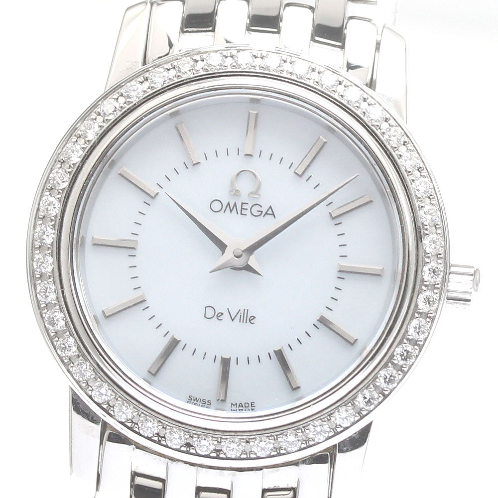 OMEGA De Ville Prestige 4575.74 Diamond Bezel White shell Dial Quartz Ladies Watch_872447