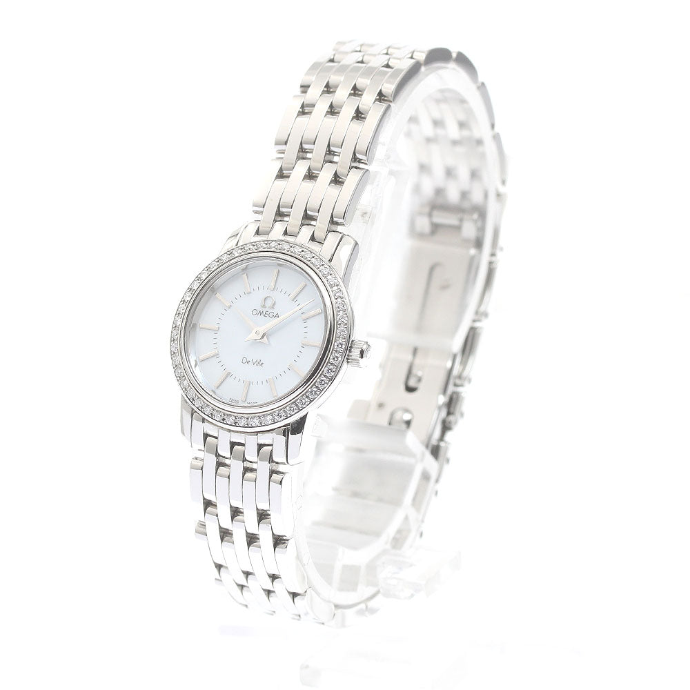OMEGA De Ville Prestige 4575.74 Diamond Bezel White shell Dial Quartz Ladies Watch_872447