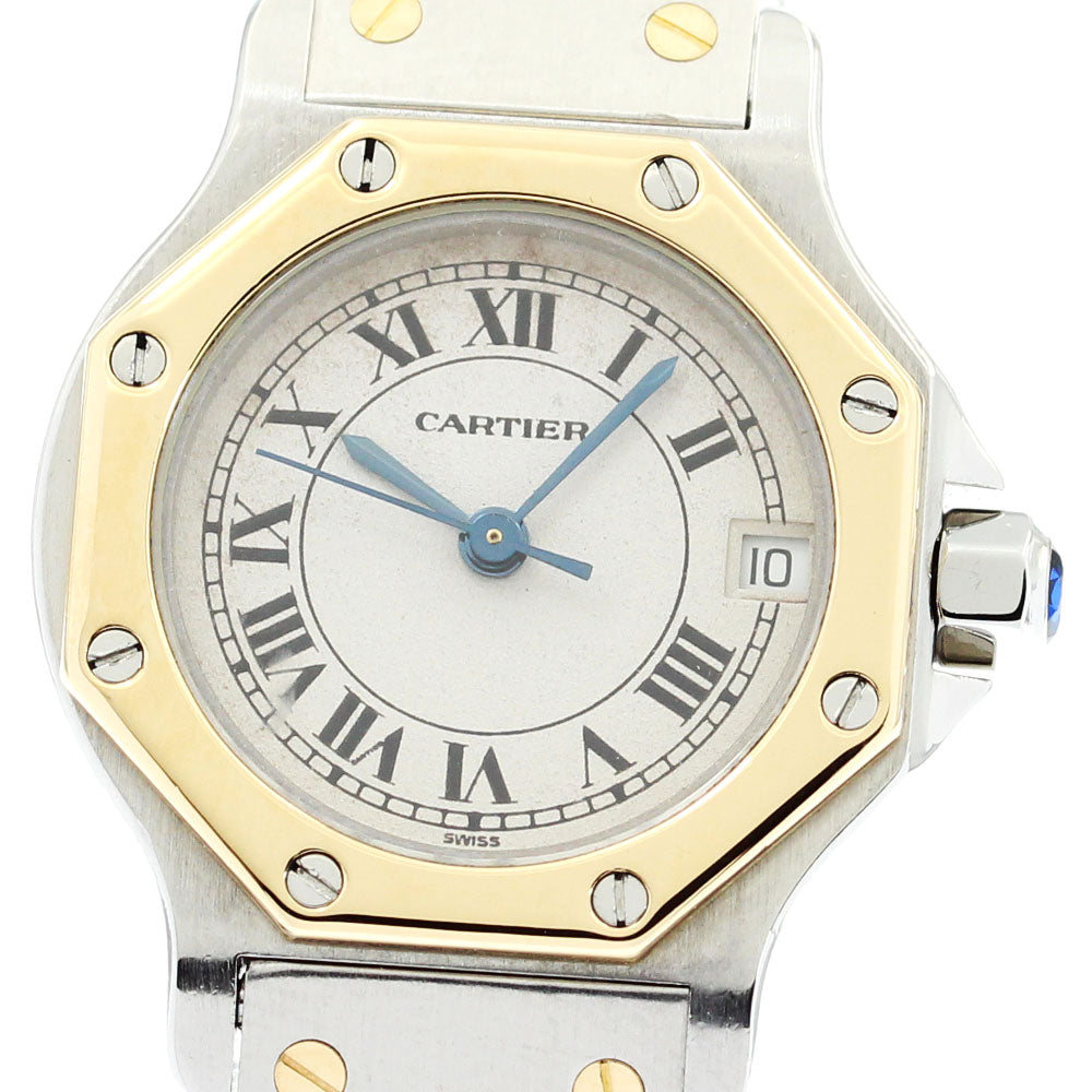 CARTIER Santos Octagon SM W2001683 YG2 tone date Quartz Ladies Watch_872535