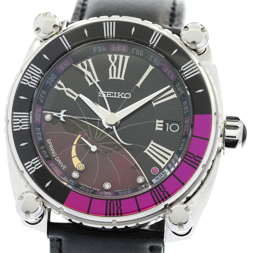 SEIKO Galante Spring Drive SBLA113 GMT Power Reserve 5P Diamond Black/Purple Shell Dial Spring drive Men's Watch_872587