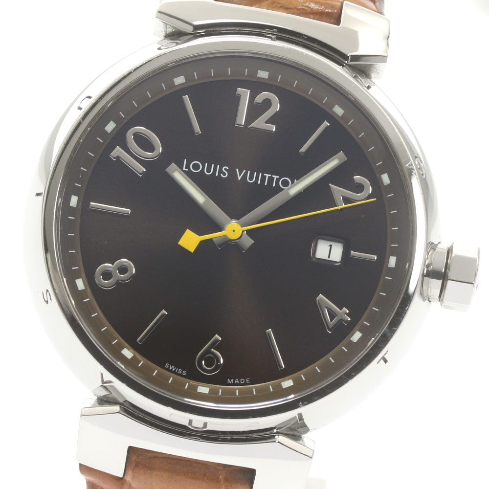 LOUIS VUITTON Tambour Q1111 Date Brown Dial Quartz Men's Watch_872727