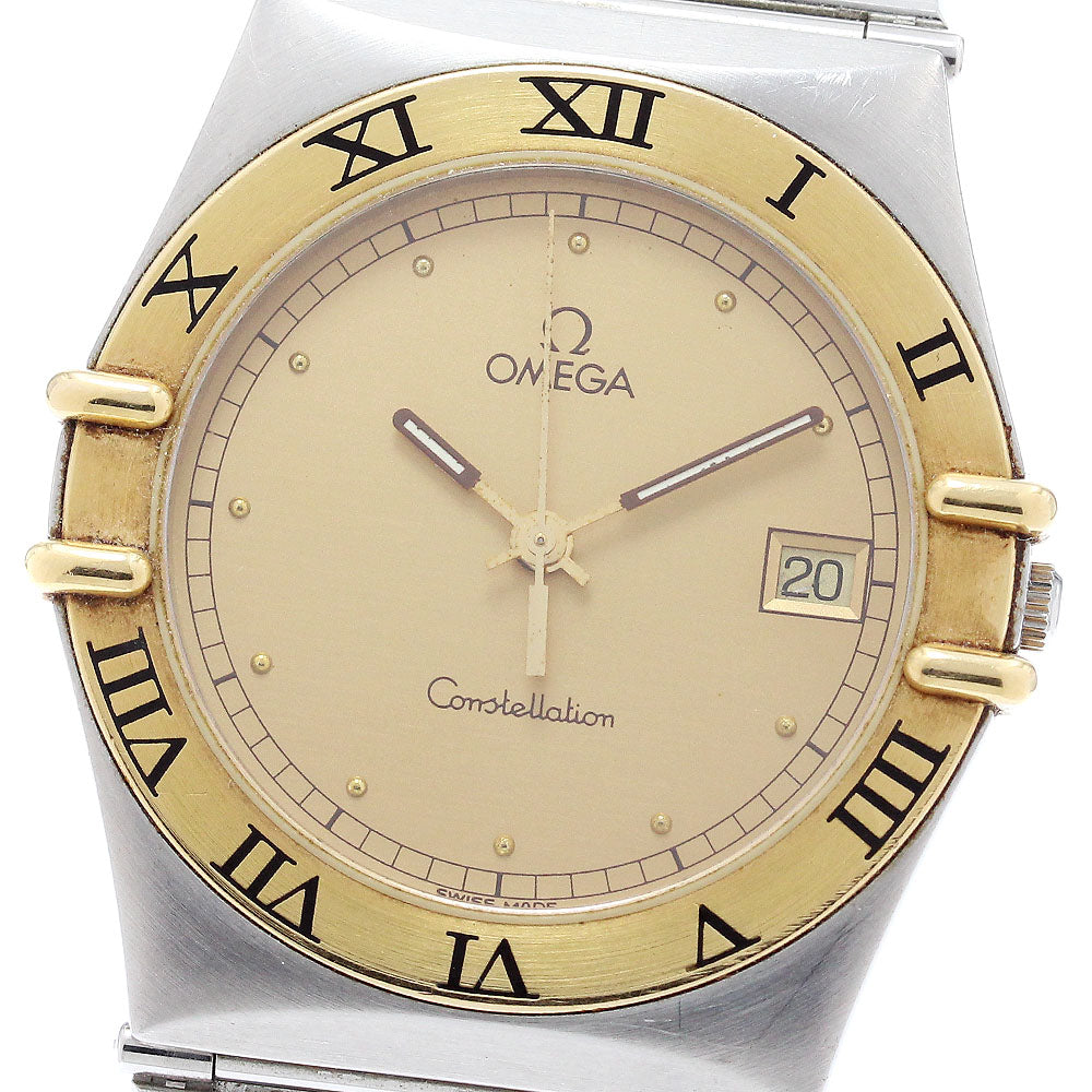 OMEGA Constellation Date YG bezel Gold Dial Quartz Men's Watch_872849