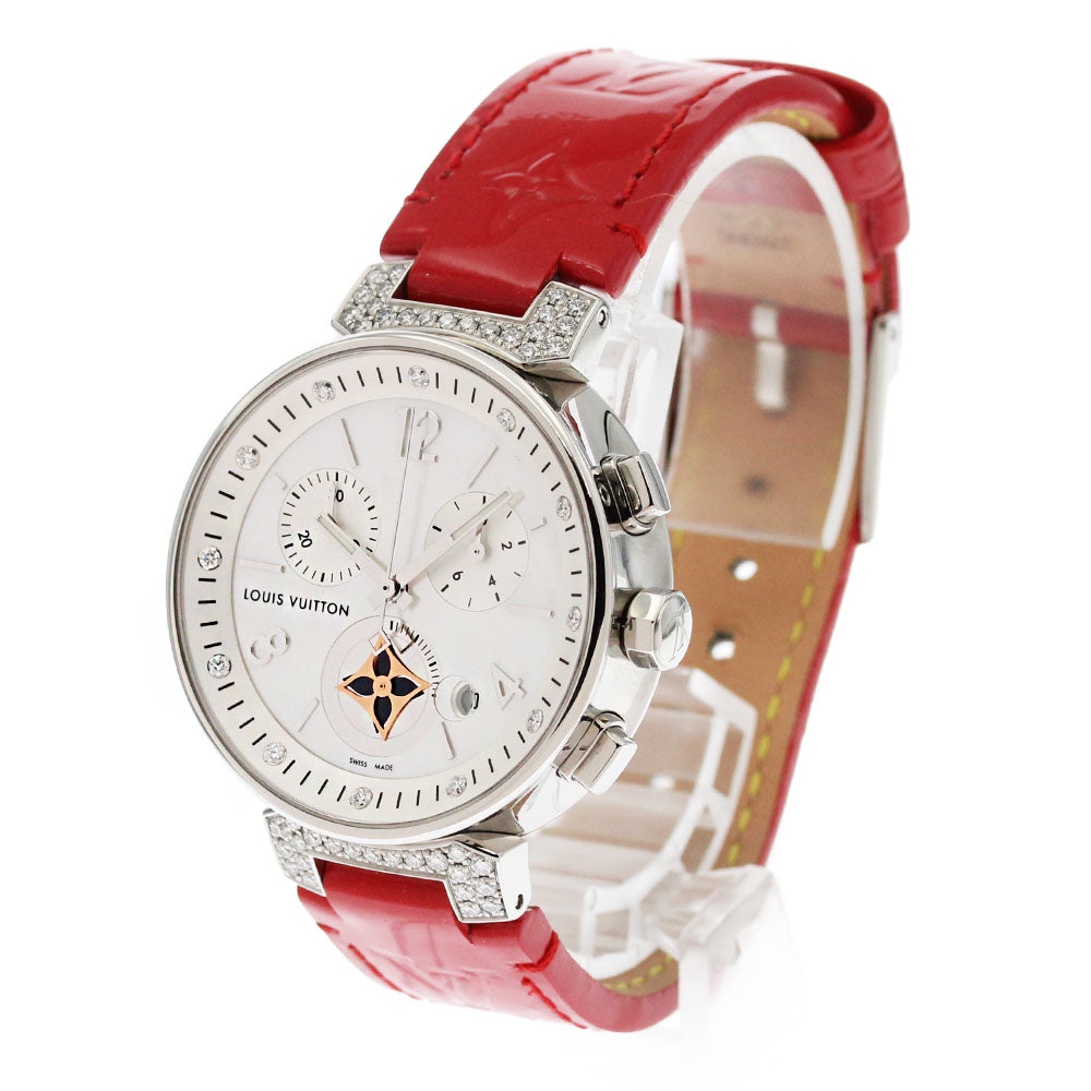 LOUIS VUITTON Tambour Moon Star MM Blanche Q8H00 12P lug diamond chronograph White shell Dial Quartz Boy's Watch_873119