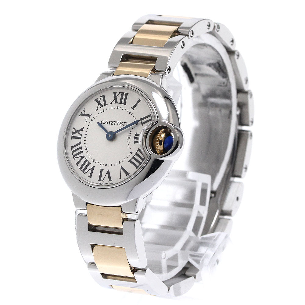 CARTIER Baron bleu SM W69007Z3 YG 2 tone Silver Dial Quartz Ladies Watch_873265