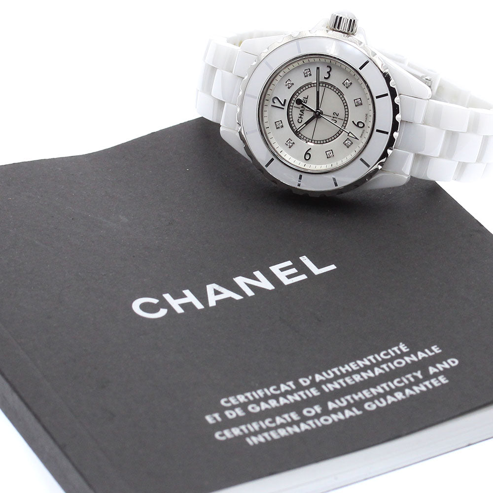 CHANEL J12 33mm H2422 White ceramic 8P diamond White shell Dial Quartz Ladies Watch_874008