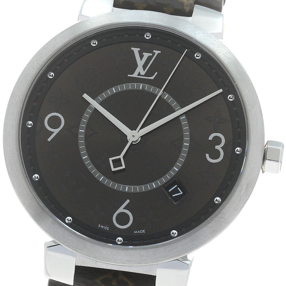 LOUIS VUITTON Tambour Slim Monogram QA005 Date Brown Dial Quartz Men's_874015