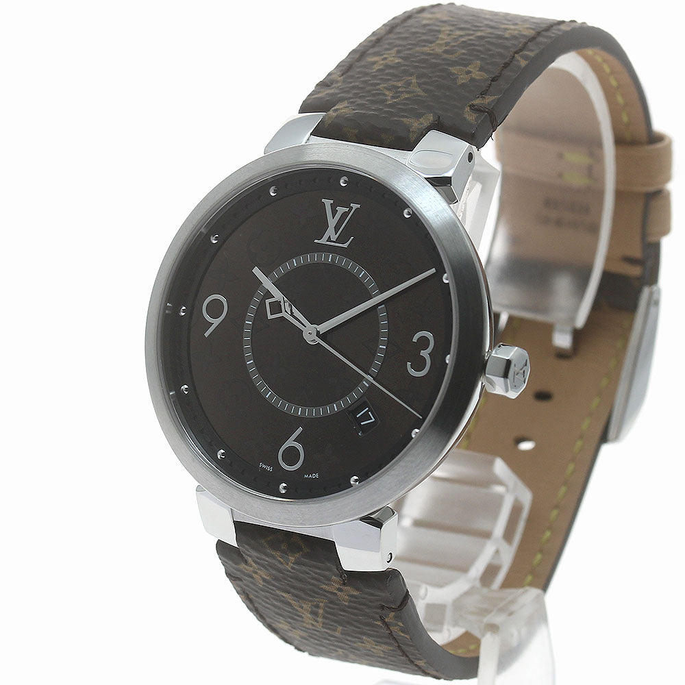 LOUIS VUITTON Tambour Slim Monogram QA005 Date Brown Dial Quartz Men's_874015