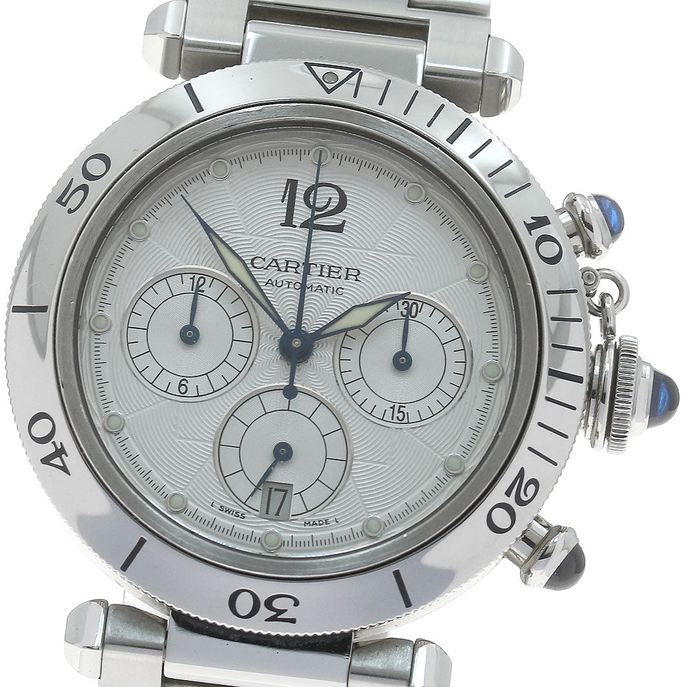 CARTIER Pasha 38mm W31030H3 Chronograph Silver Dial Automatic Men's Watch_874145