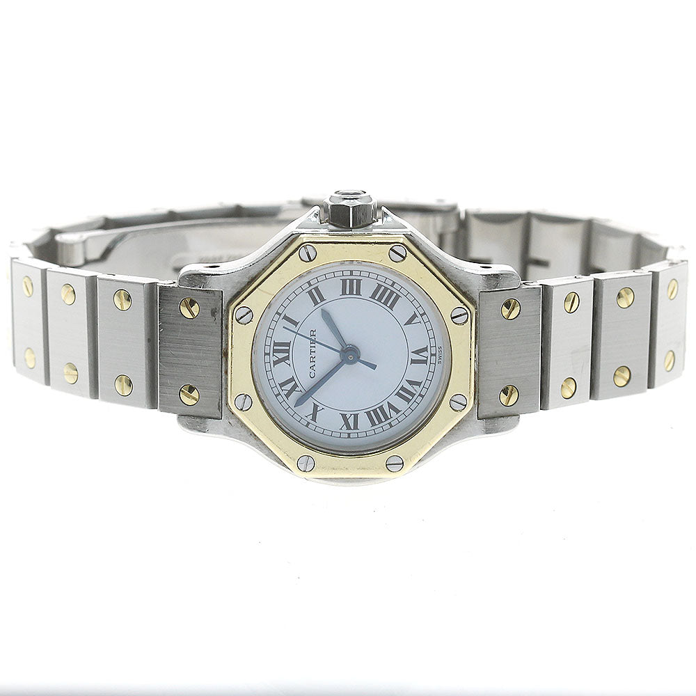 CARTIER Santos Octagon SM YG2 tone White Dial Automatic Ladies Watch_874149