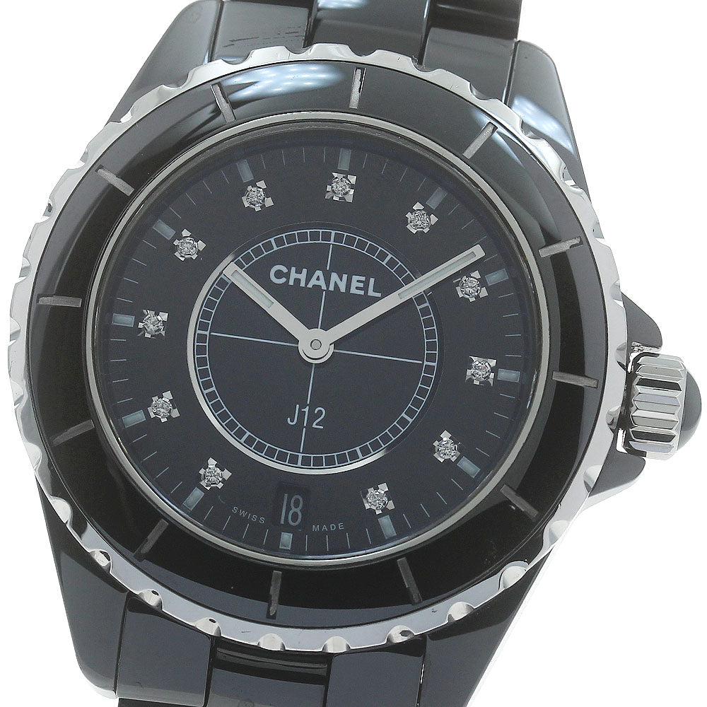 CHANEL J12 H2124 Date Black Ceramic 11P Diamond Quartz Men's Watch_874258