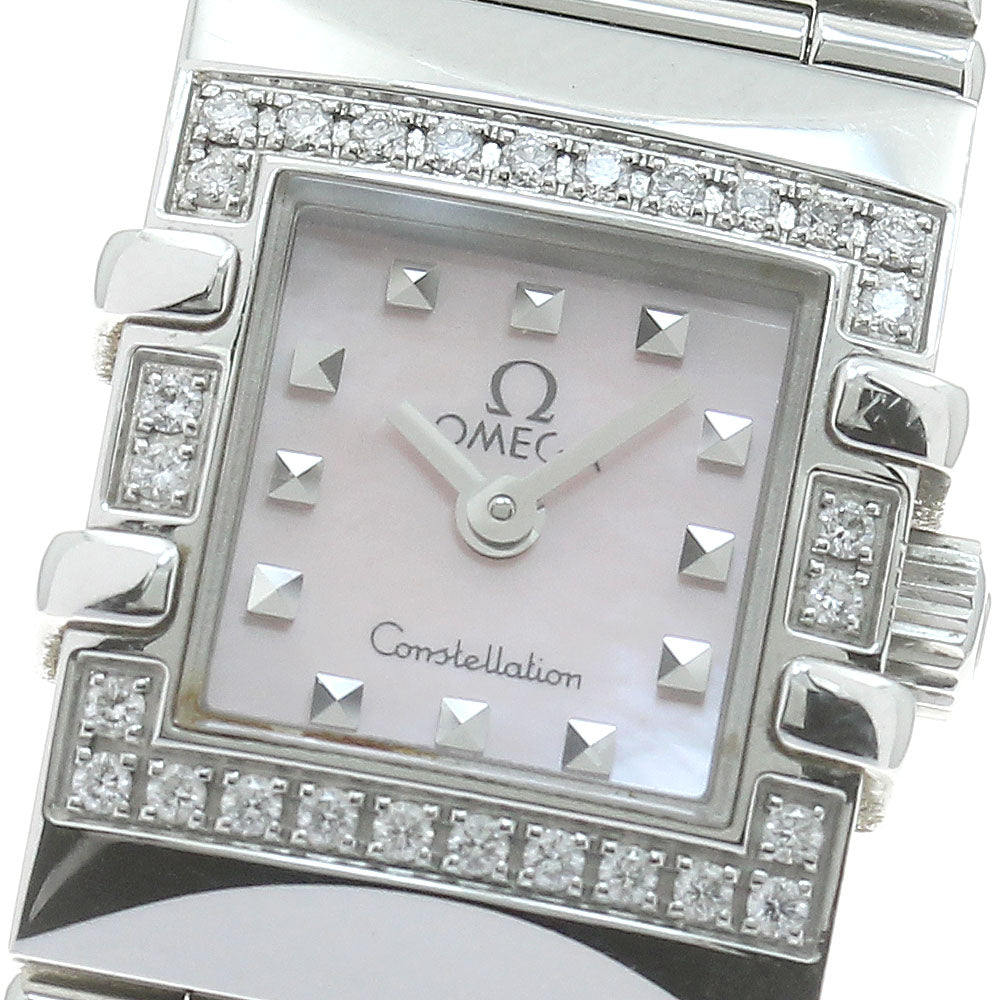 OMEGA Constellation Carre Quadra 1537.73 Diamond Bezel Pink Shell Dial Quartz Ladies Watch_874410