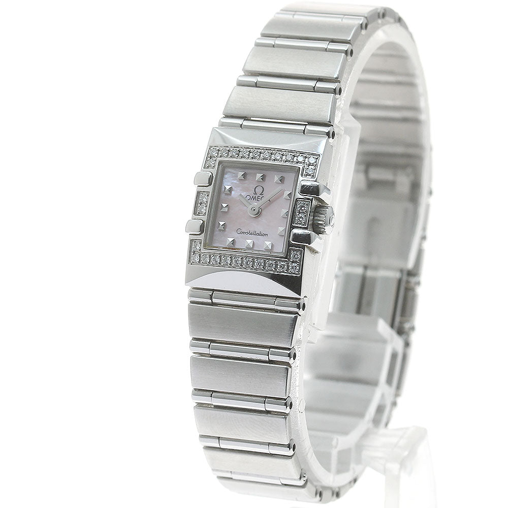 OMEGA Constellation Carre Quadra 1537.73 Diamond Bezel Pink Shell Dial Quartz Ladies Watch_874410