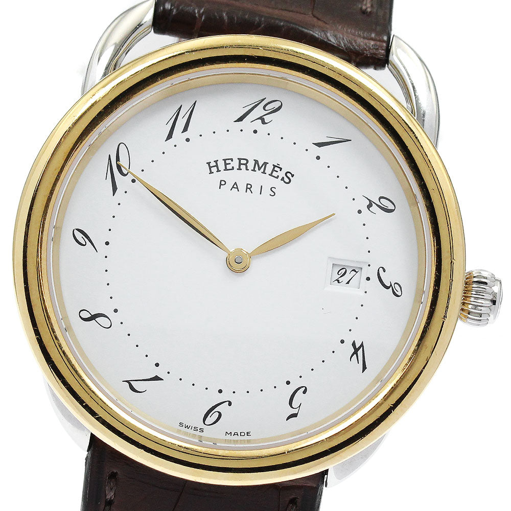 HERMES Arceau AR5.720a Date White Dial Quartz Men's Watch_874434