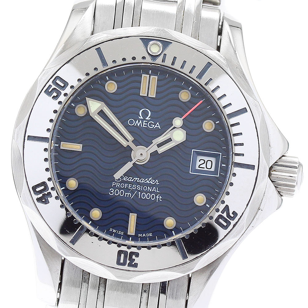 OMEGA Seamaster300 2582.80 Date Navy Dial Quartz Ladies Watch_874806