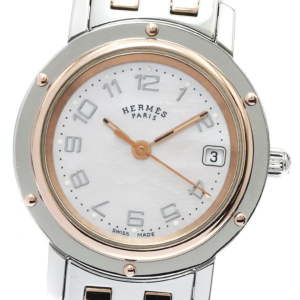 HERMES Clipper Nacre CL4.221 Date Pink shell Dial Quartz Ladies Watch_874810