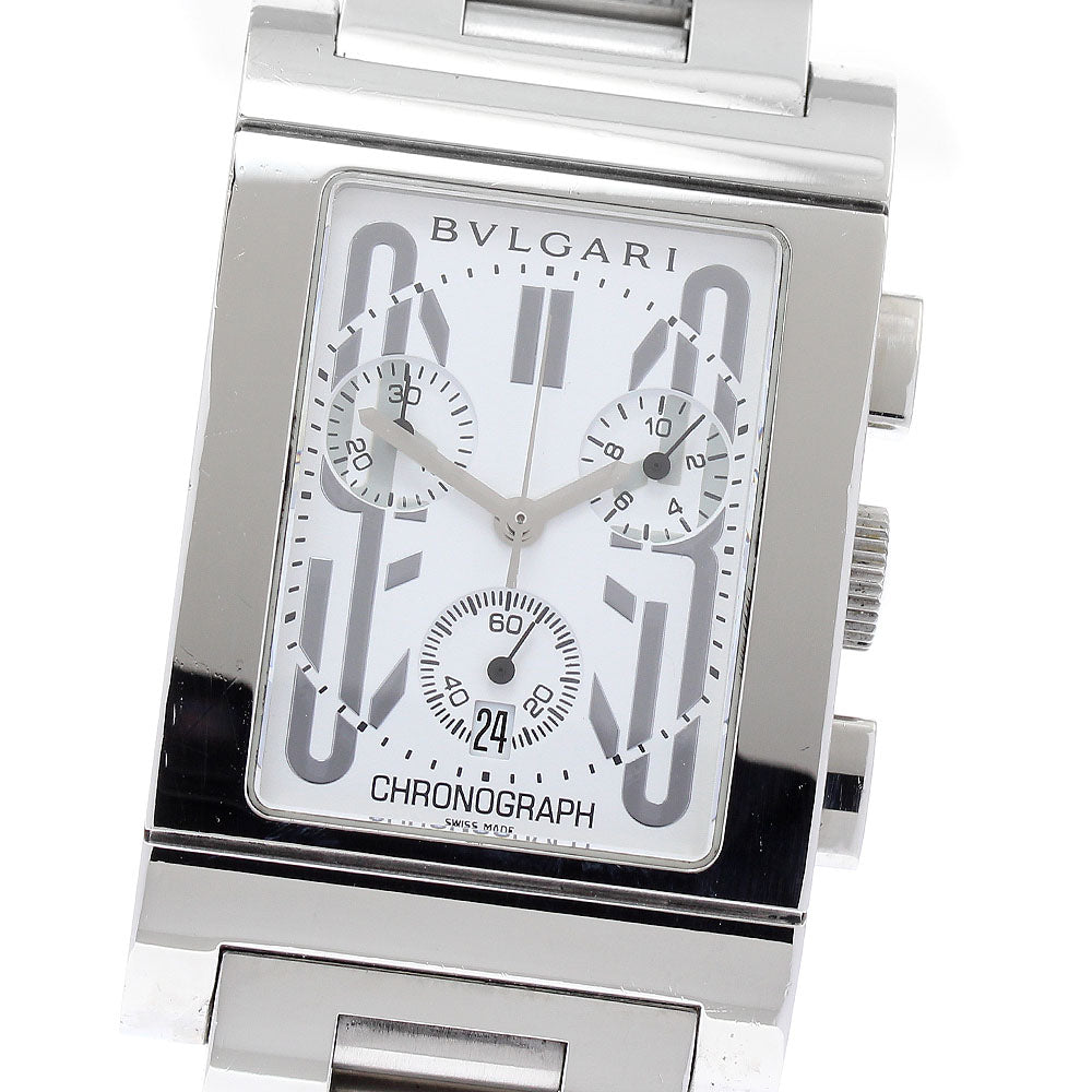 BVLGARI Rettangolo RTC49S Date Chronograph white Dial Quartz Men's Watch_874989
