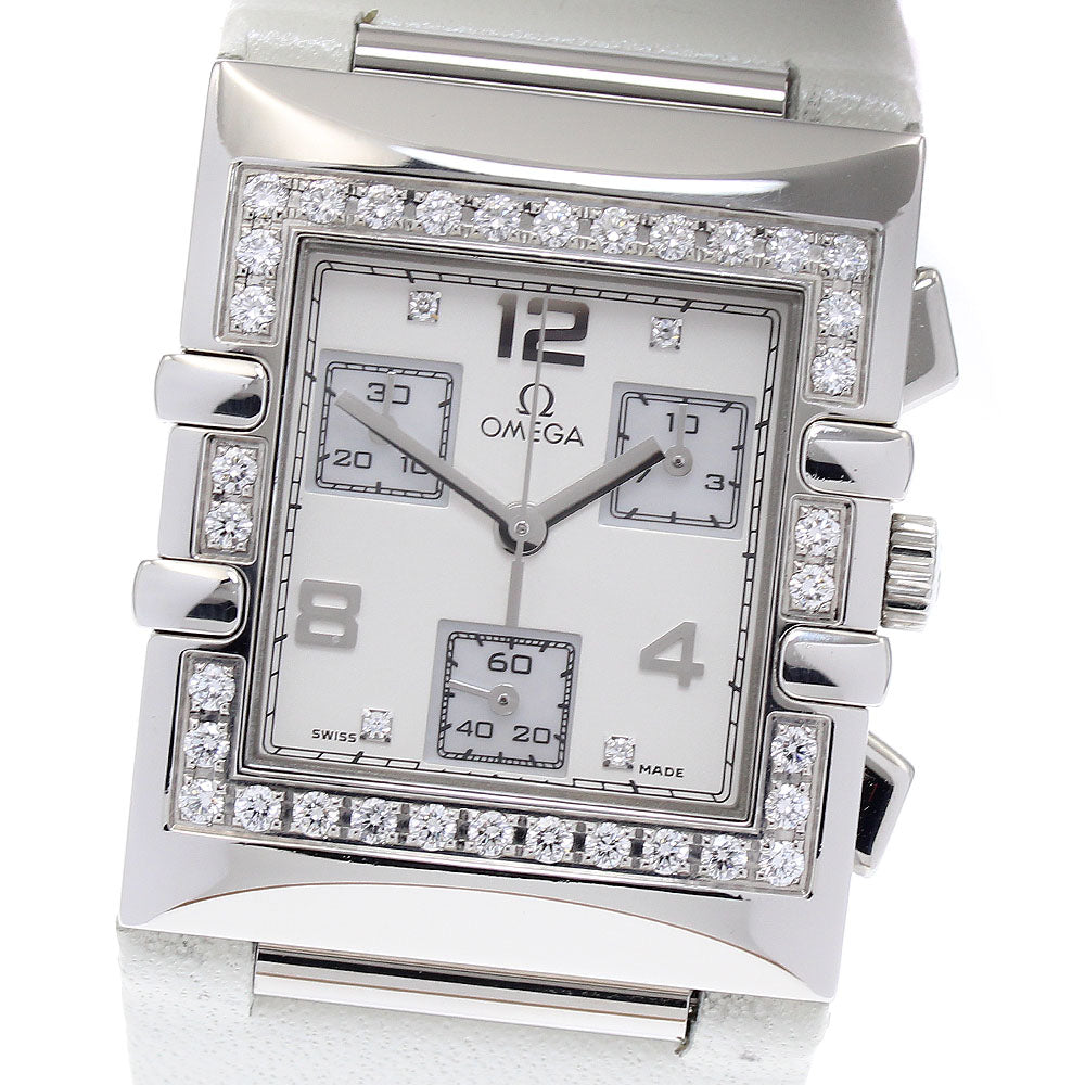 OMEGA Constellation Quadra 1847.35 4P Diamond Bezel Chronograph White shell Dial Quartz Ladies Watch_875248