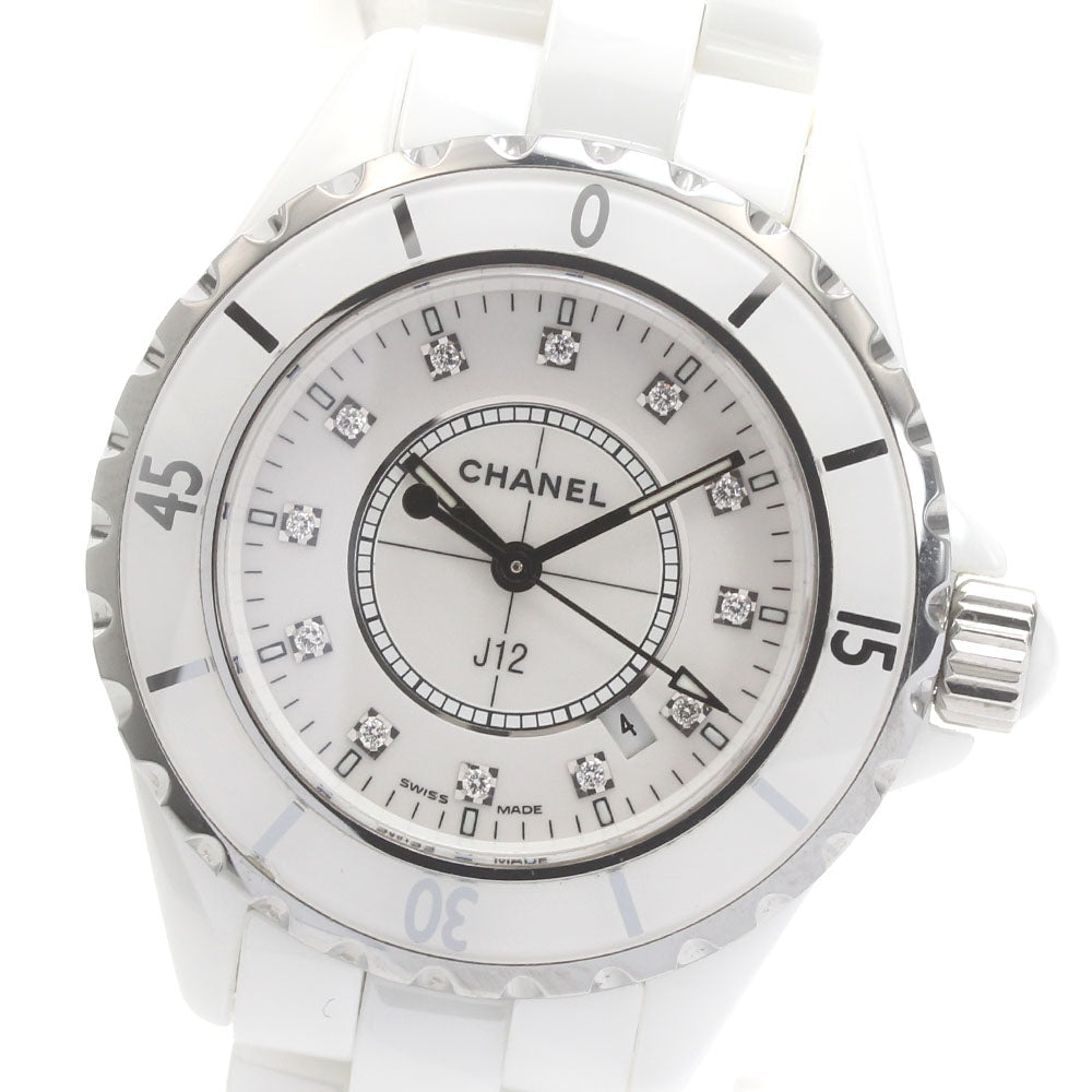 CHANEL J12 H1628 White ceramic 12P diamond Quartz Ladies Watch_875250