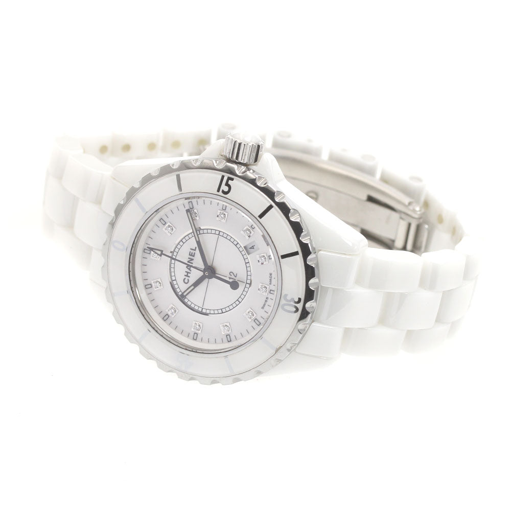 CHANEL J12 H1628 White ceramic 12P diamond Quartz Ladies Watch_875250
