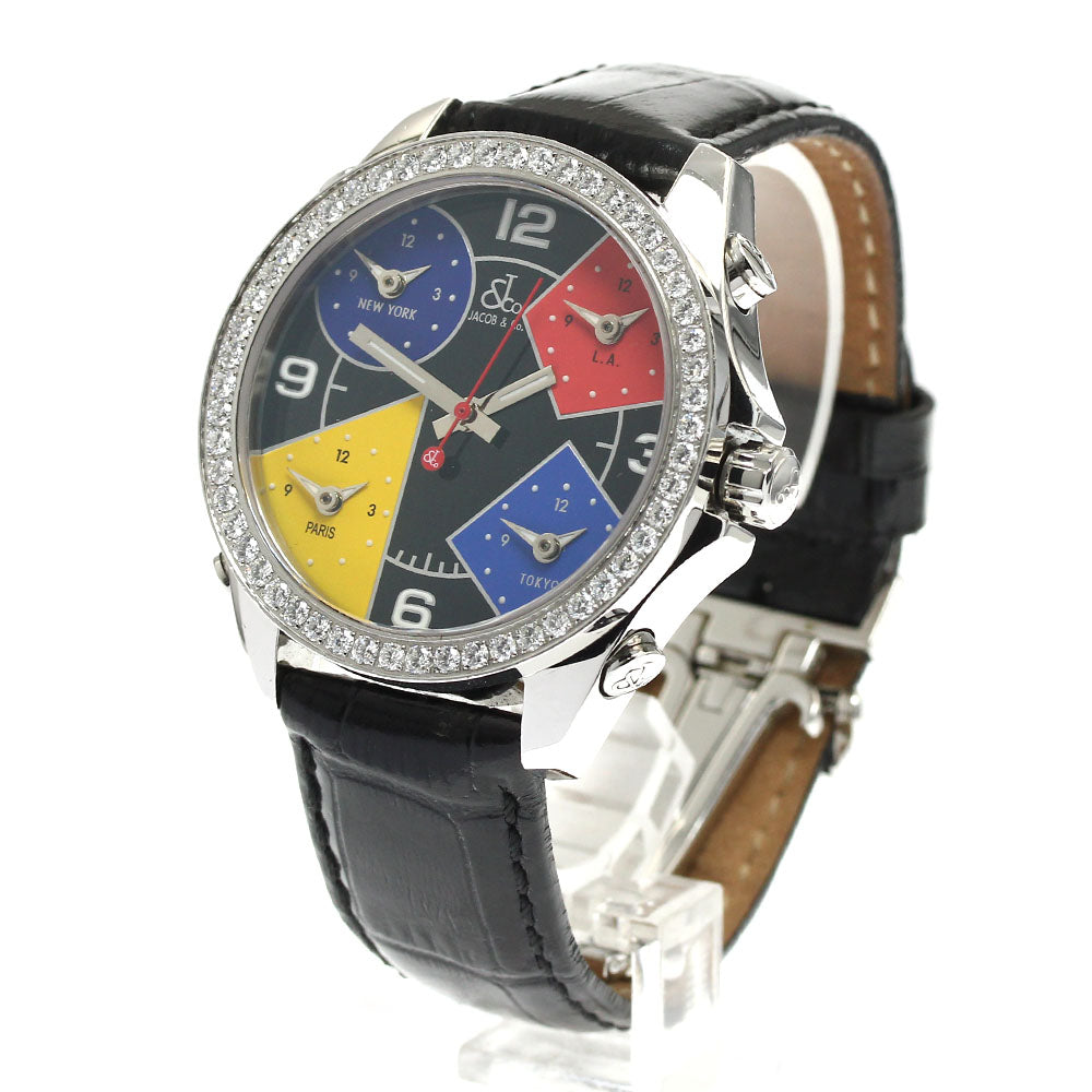 JACOB&CO Five time zone Diamond Bezel Black / multicolor Dial Quartz Men's Watch_875534
