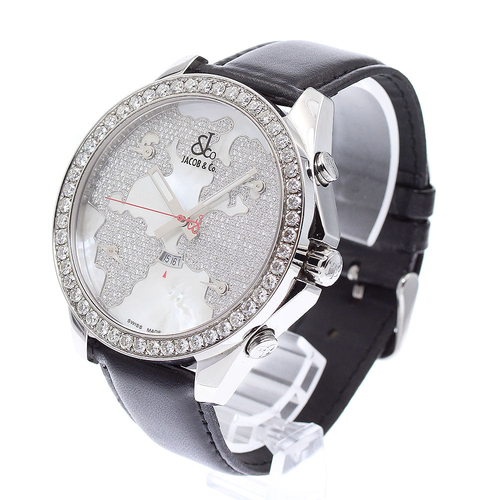 JACOB&CO Five time zone date diamond bezel White shell Dial Quartz Men's Watch_875675