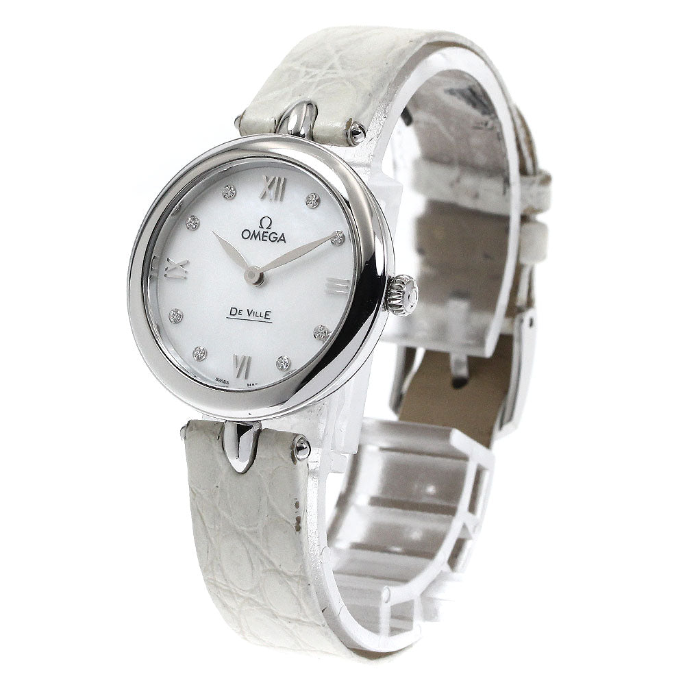 OMEGA De Ville Prestige Dewdrop 424.13.27.60.55.001 8P diamond White shell Dial Quartz Ladies Watch_875803