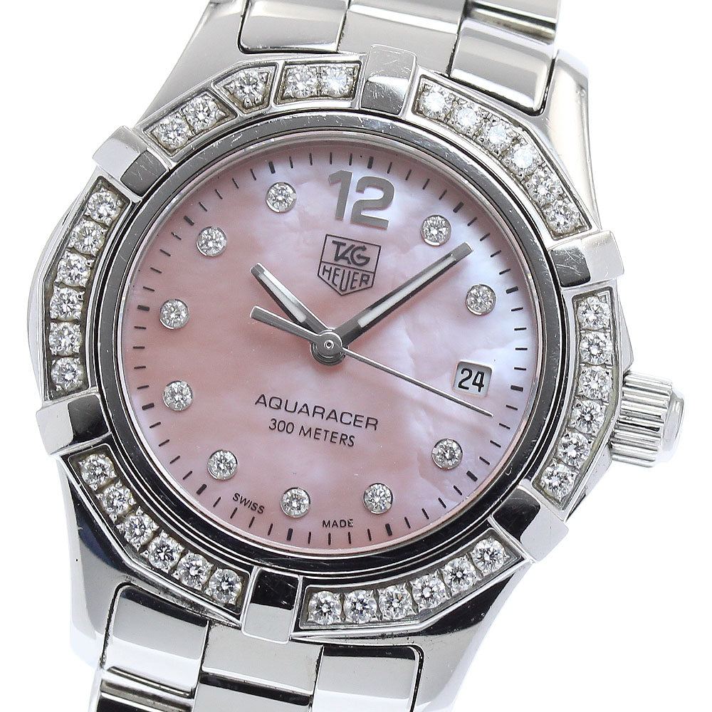 TAG HEUER Aqua racer WAF141B Diamond bezel 10P date Pink shell Dial Quartz Ladies Watch_875841