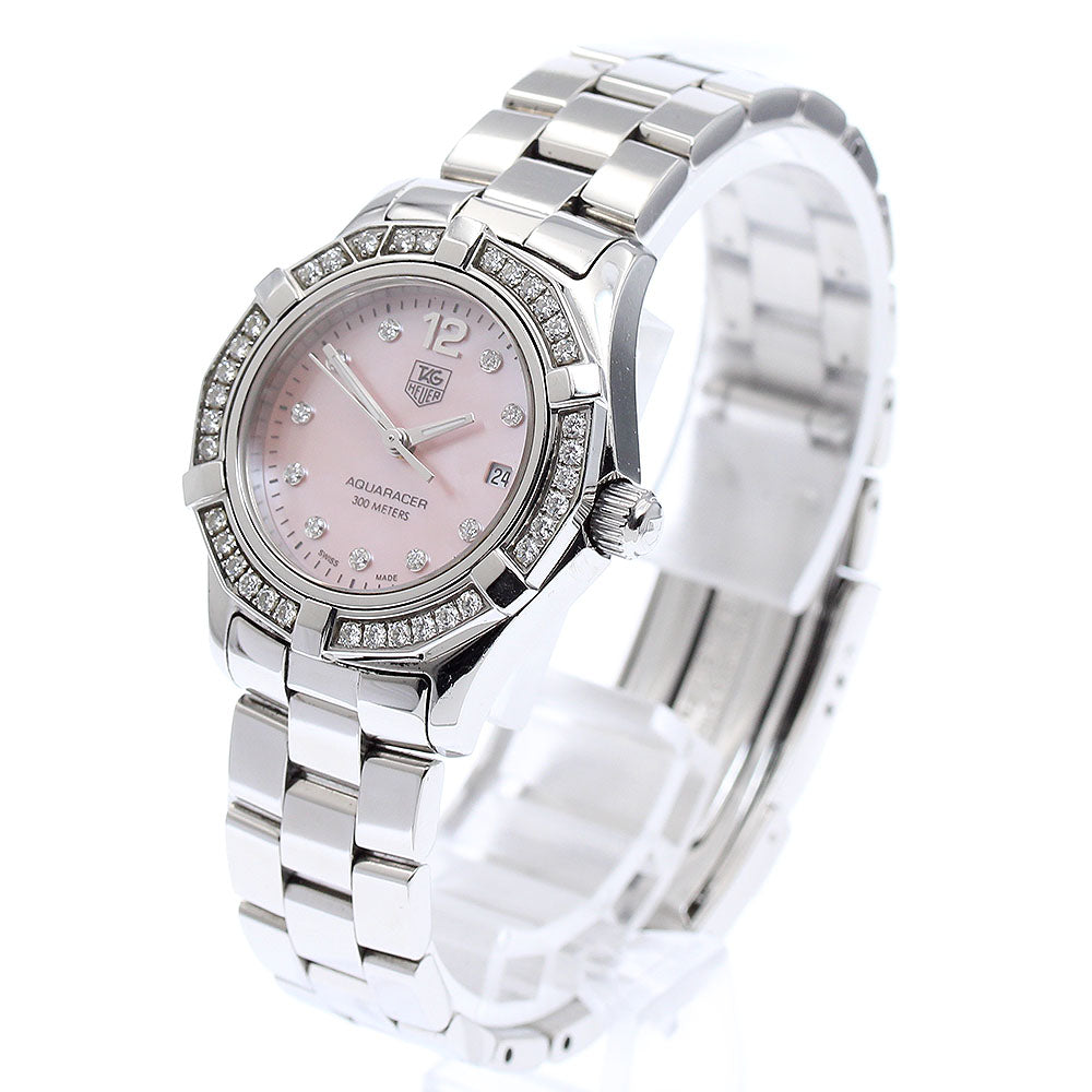 TAG HEUER Aqua racer WAF141B Diamond bezel 10P date Pink shell Dial Quartz Ladies Watch_875841