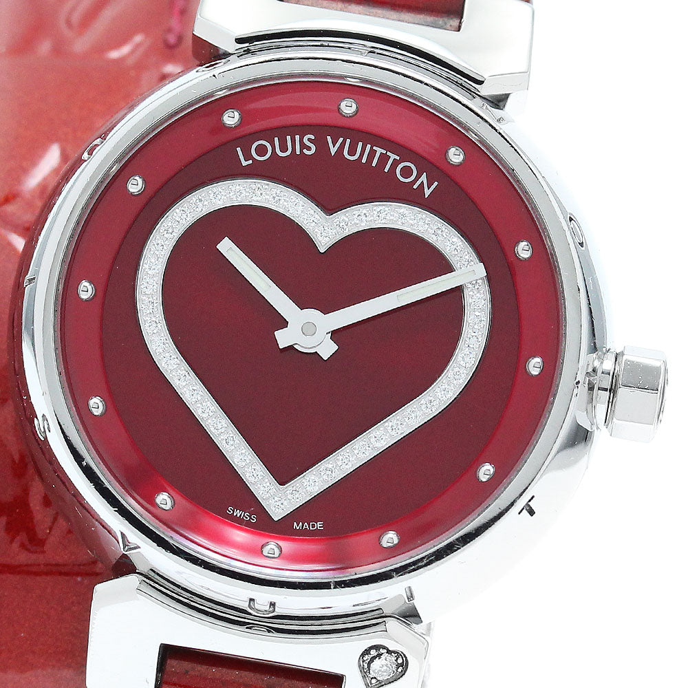 LOUIS VUITTON Tambour Q121Z Heart diamond Red Dial Quartz Ladies Watch_875857