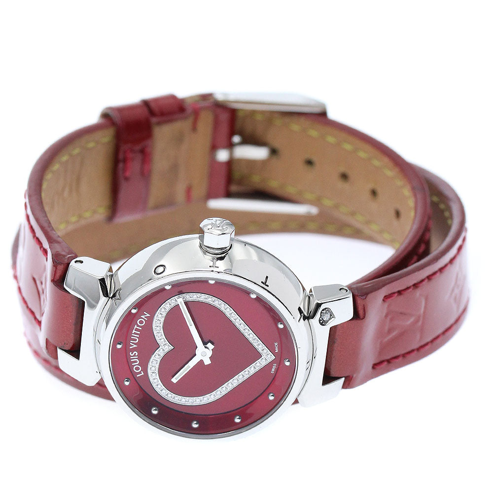 LOUIS VUITTON Tambour Q121Z Heart diamond Red Dial Quartz Ladies Watch_875857