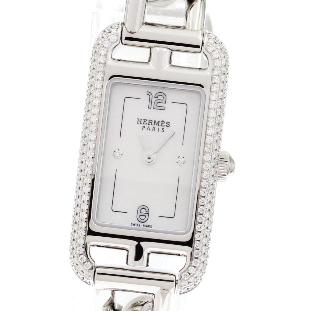 HERMES Nantucket NA2.130 Diamond Bezel White shell Dial Quartz Ladies_875923