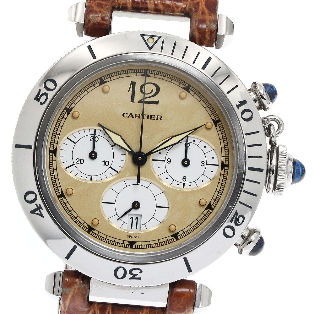 CARTIER Pasha 1.5 " W3100355 Chronograph Beige / white Dial Quartz Men's Watch_876050