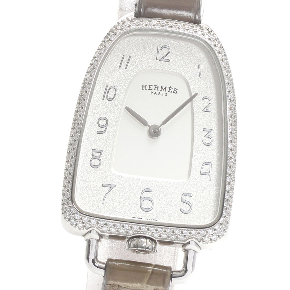 HERMES Gallop de Hermes GA1.230 Diamond Bezel Silver Dial Quartz Ladies Watch_876135