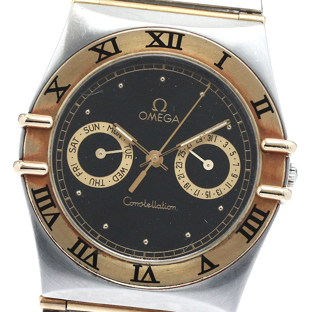 OMEGA Constellation YG 2tone full bar Black / gold Dial QZ Men's Watch_876143