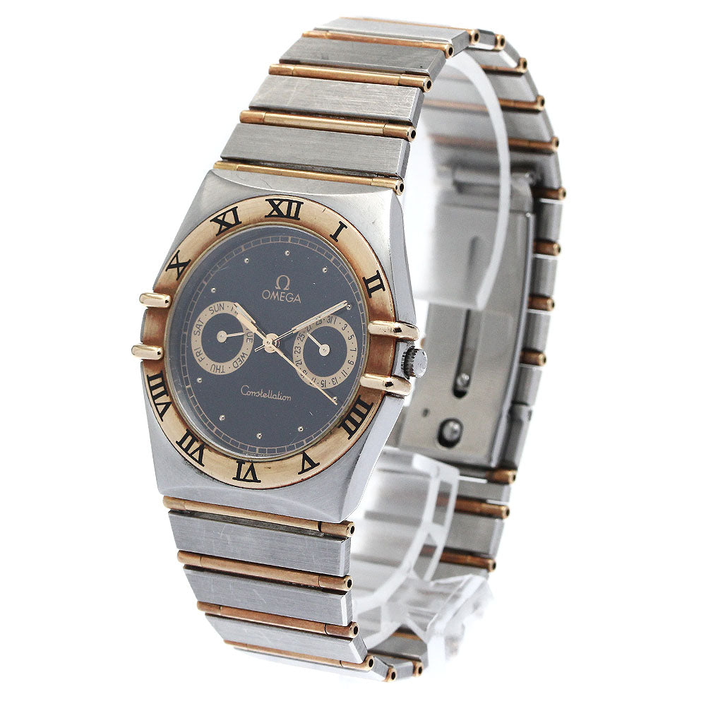 OMEGA Constellation YG 2tone full bar Black / gold Dial QZ Men's Watch_876143
